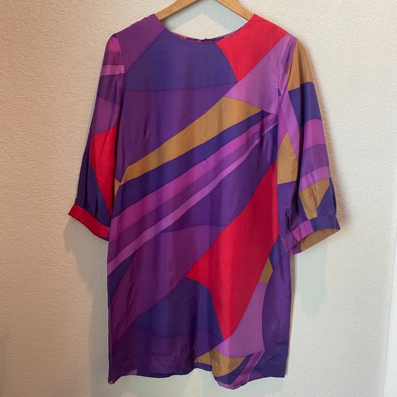 French Connection Dresses & Skirts - French Connection 100% Silk 3/4 Balloon Sleeve Purple Shift Mini Dress - Size 8